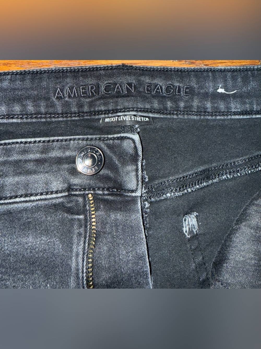 American Eagle Outfitters Women's Black Distressed Hi-Rise Jean Shorts Size 18 - Picture 5 of 8